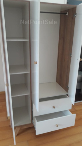 Imagen 2 de 10 de Ropero Muebles Placard 3 Puertas Roble Miel Con 2 Cajones