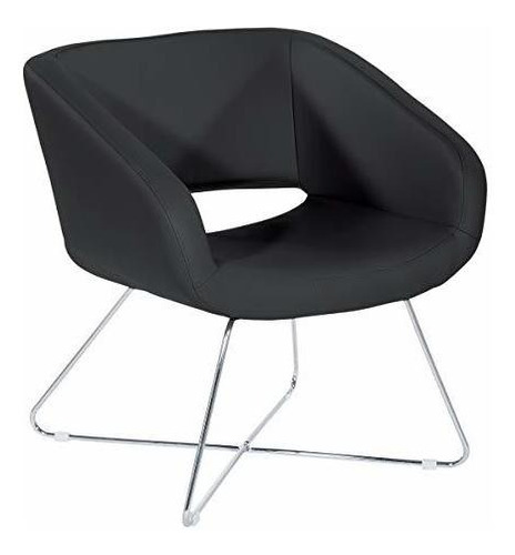 Sillón Lounge Moderno De Vinilo Con Base De Cromo, Negro