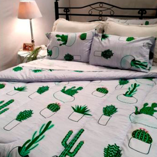 Acolchado King + 2 Almohadas De Color Estampado Diseño De La Tela Cactus