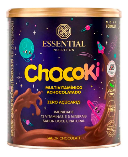 Chocoki - Achocolatado - 300 G - Essential Nutrition Sabor Cacau