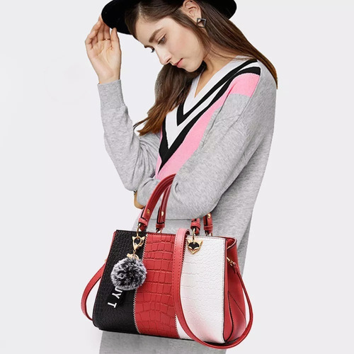 Bolsa Tote OW Dama Elegante Portátil 3 En 1 Color Negro/Rojo/Blanco