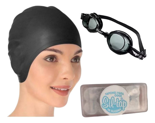 Tapones Oído + Lentes Adulto + Gorra Natación