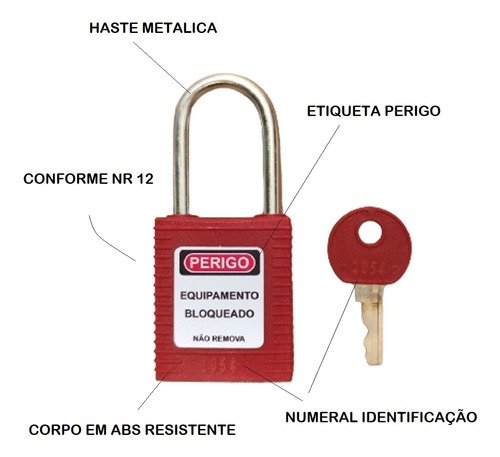 15 Cadeado Bloqueio Haste Metálica Loto Lockout Nr12 Tagout