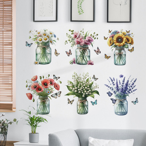 6 Pegatinas De Pared Florales De Primavera, Pegatinas De