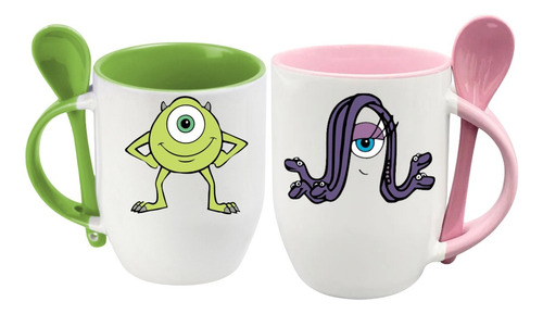 Taza Con Cucharra Mike Wazowski Y Celia Cuchurrumin Pareja Cuchurrumi Mikey Wazowski Y Celia
