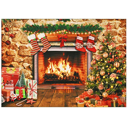 Telon Fondo Chimenea Navidad 4.9 8.9 ft Para Decoracion