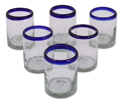 Vasos Vidrio Azul Transparente Soplado Anillos Cobalto 10 On