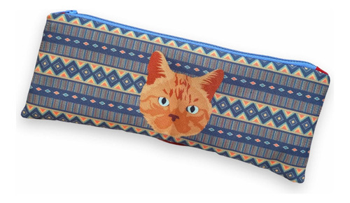 Estuche Plano ,lapicero ,diseño Boho Gatito Naranja