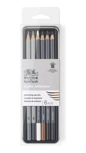 6 Lapices Boceto Winsor & Newton En Lata Sketch