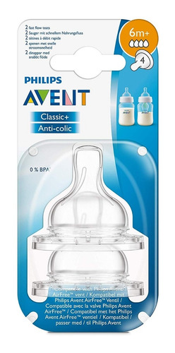 Mamilos anticólica Avent Classic X 2, fluxo rápido, 6 m ou mais