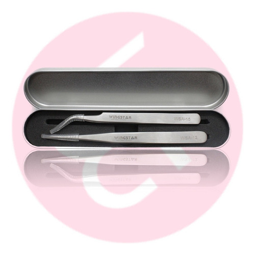 Juego De Pinzas 2 Pz Aplicación Extensiones De Pestaña Plata Plata