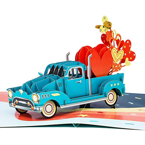 Love Truck With Hearts Valentines 3d Tarjeta De Felicit...