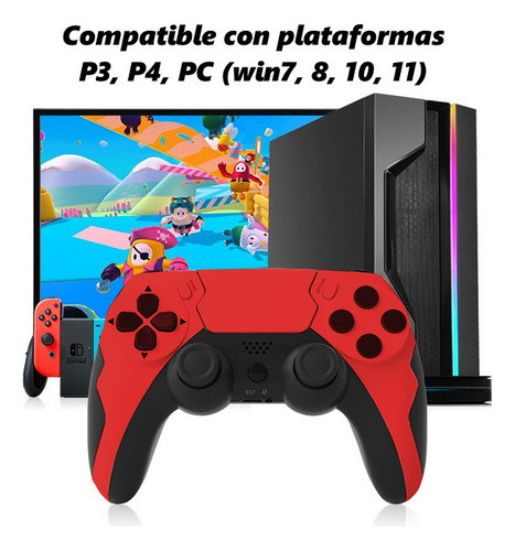 Techwolf Control Joystick Inalámbrico Con Giroscopio De Seis Ejes, Compatible Con Consolas Ps4, Ps3 Y Pc, Con Doble Vibración, Rojo