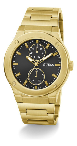 Reloj Guess Jet Acero Inoxidable Hombre Correa Dorado Bisel Dorado Fondo Negro