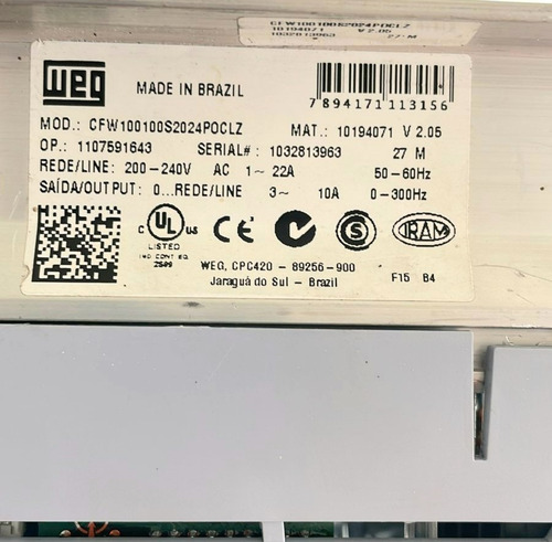 Inversor De Frequência Weg Cfw10 3cv 220v 10a Monofásico