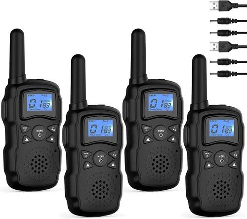 4 Walkie Talkies P/ Niños Y Adultos Pila Recargable Negros