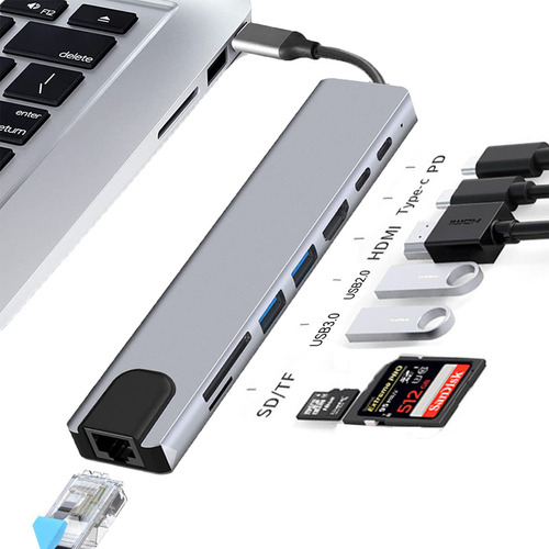 Tipo C Hub 8 En 1 Adaptador Usb C A Hdmi Con Ethernet