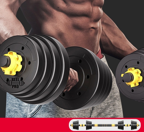 Imagem 5 de 7 de Kit Halteres De Anilhas E Barras Fitness 20kg