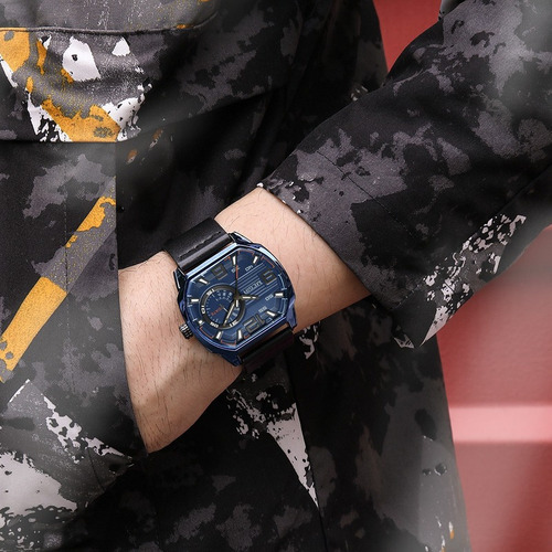 Relojes Luminosos Militares De Cuarzo Cuadrado Megir Color Del Bisel Azul
