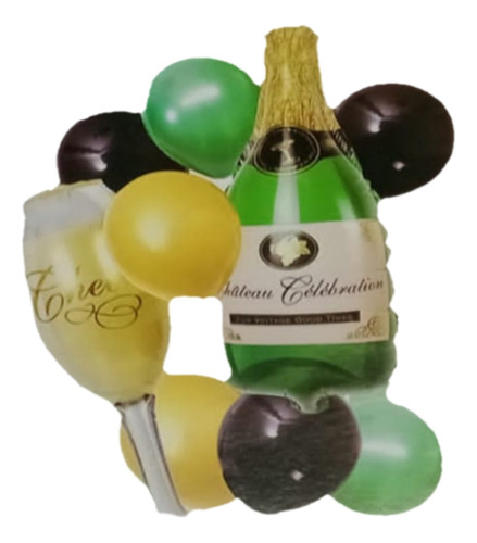 Kit 9 Globos Botella Y Copa De Champagne Celebracion Grad 