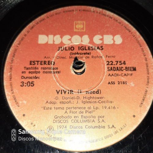 Simple Julio Iglesias Discos Cbs 22754 Ass2184 C19