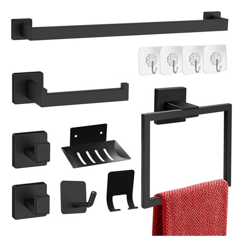 Set De 12 Toallero Cuadrado Juego De Accesorios De Baño 304 Color Negro Lokooy
