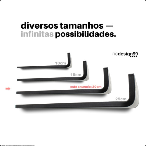 20cm - Mão Francesa Cantoneira Preta Reforçada - Rio Design99 - Ferro Aço Suporte Para Prateleira Resistente Industrial Prateleira Madeira Bancada Estante Triangular S47