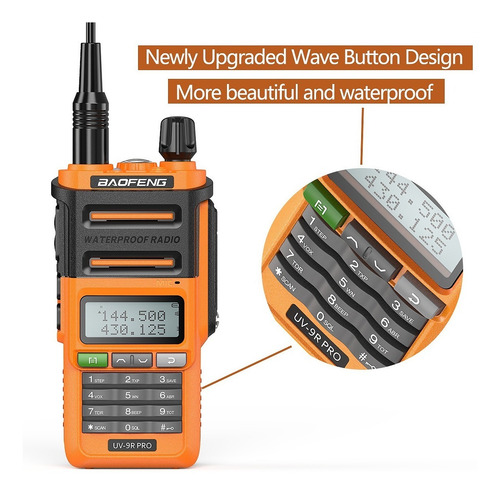Imagem 3 de 10 de Rádio Ht Baofeng Uv-9r Pro Uhf Vhf Ip68 10w Uv 9r Laranja