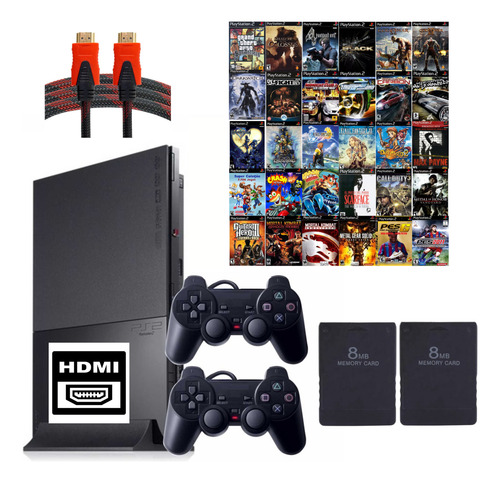 Entrega Rápida - Playstation 2 Completo + 69 Jogos Com 2 Controles + 2 Memory Card + Hdmi + Brinde (#07) (Recondicionado)