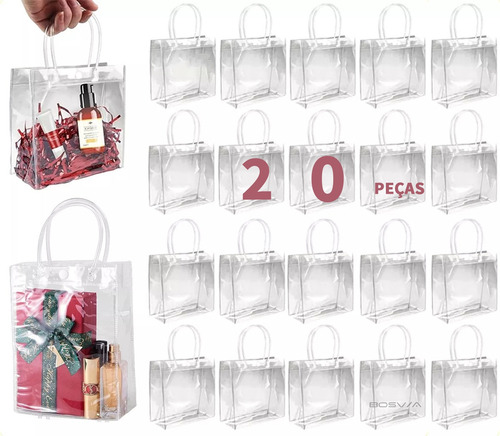 R0x Para 20 Sacolas De Presente Com Alça Transparente Para