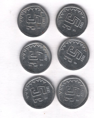 Moneda 5 Centavos 1997  Acero   Remate  59  6 Piezas