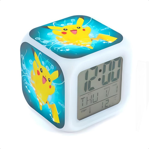 Despertador Relógio Quarto Infantil - Azul/ Pikachu Feliz
