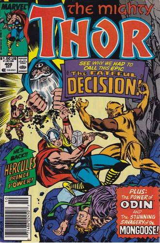 Cómic The Mighty Thor Volumen 1 N° 408 Octubre 1989 Inglés