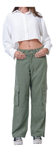 Pantalón Mujer Cargo Cómodo Con Elástico Y Presillas