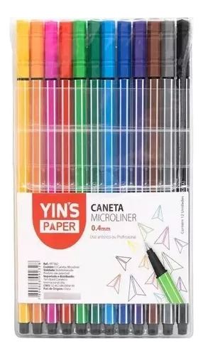 Kit 12 Caneta Ponta Fina Colorida Escolar 0.4mm Yin´s Paper 