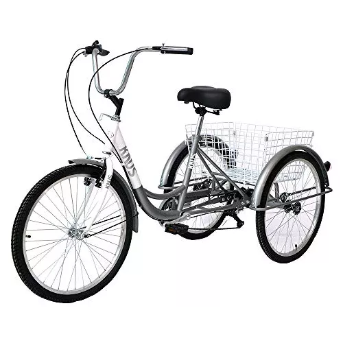 Triciclo para adultos,Bicicletas de 3 ruedas de 7 velocidades,Bicicletas de  crucero de 24/26 pulgadas con gran cesta de la compra para mujeres y