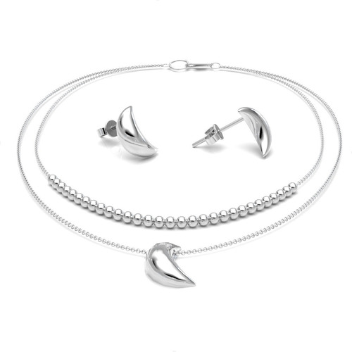 Imagen 2 de 9 de Collar De Plata 925 Set De Cadena Dije Y Aretes Mujer Agálea