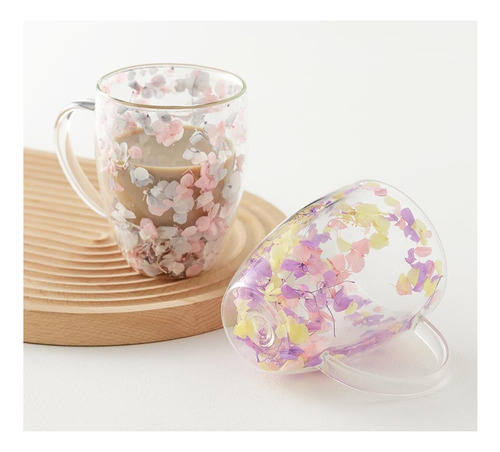 Tazas De Vidrio De Doble Pared De Flores Secas, Tazas De De