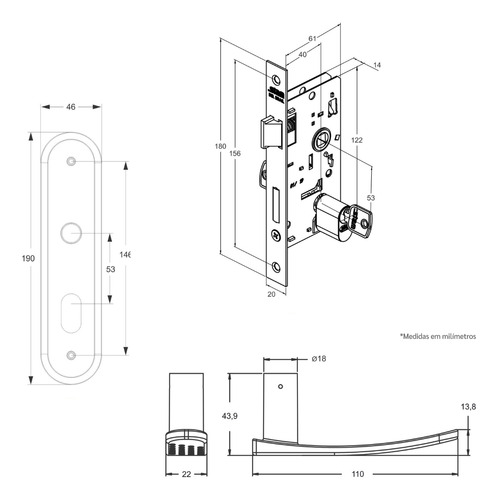 Fechadura Porta Interna E Externa 1801/21 Preto Fosco Stam