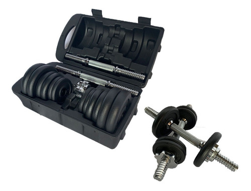 Melta De Peso Kit Completo Anilhas + Halteres Na Maleta 20kg Cor Preto