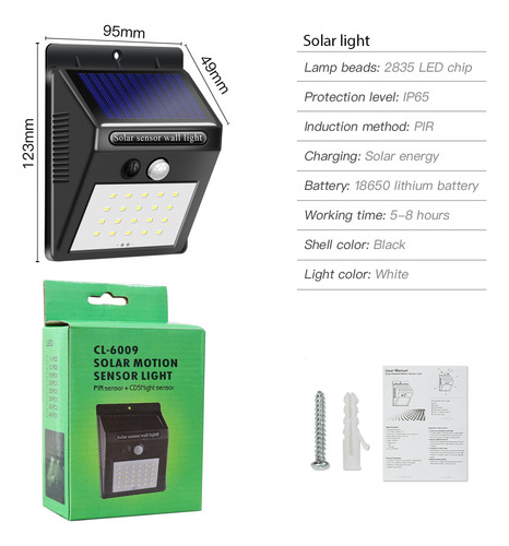 Lampara Solar 100 Led Exterior Sensor Movimiento Impermeable