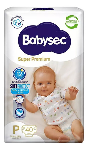 Pañales Babysec Super Premium P (hasta 6 Kg) Pack X 80.
