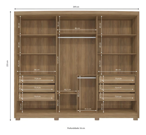 Roupeiro Kappesberg Cb03n566-ngmc 6p 6g 235x269x56cm Cor NOGUEIRA/MACADAMIA