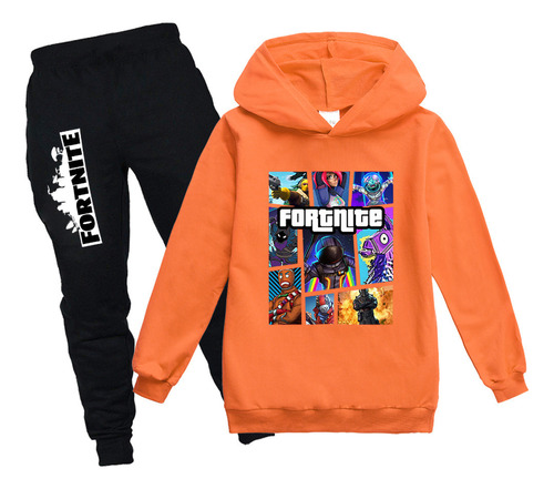 Sudadera + Pantalón Infantil Naranja Estampado Fortnite