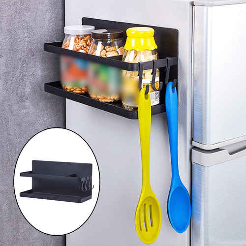 Prateleira De Especiarias Magnética Para Refrigerador Preto