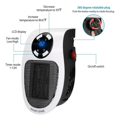 Calefactor Estufa Portátil De Pared Con Control Remoto Timer