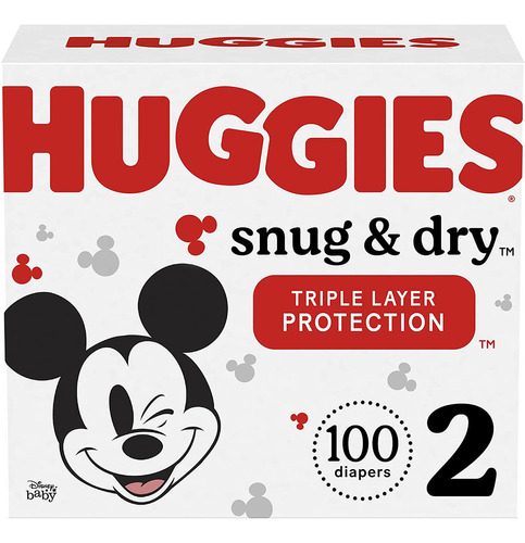 Huggies Snug & Dry Baby Pañales, Tamaño 2 (12-18 Lbs), 100 C Género Sin Género Tamaño Pequeño (p)