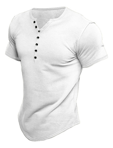 Camiseta Henley De Manga Corta Con Botones For Hombre