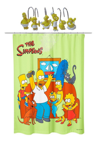 Cortina De Baño Impermeable Ganchos De Resina Los Simpsons