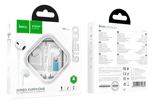 Audifonos Hoco M1 Max Crystal In Ear Cable Lightning Blanco